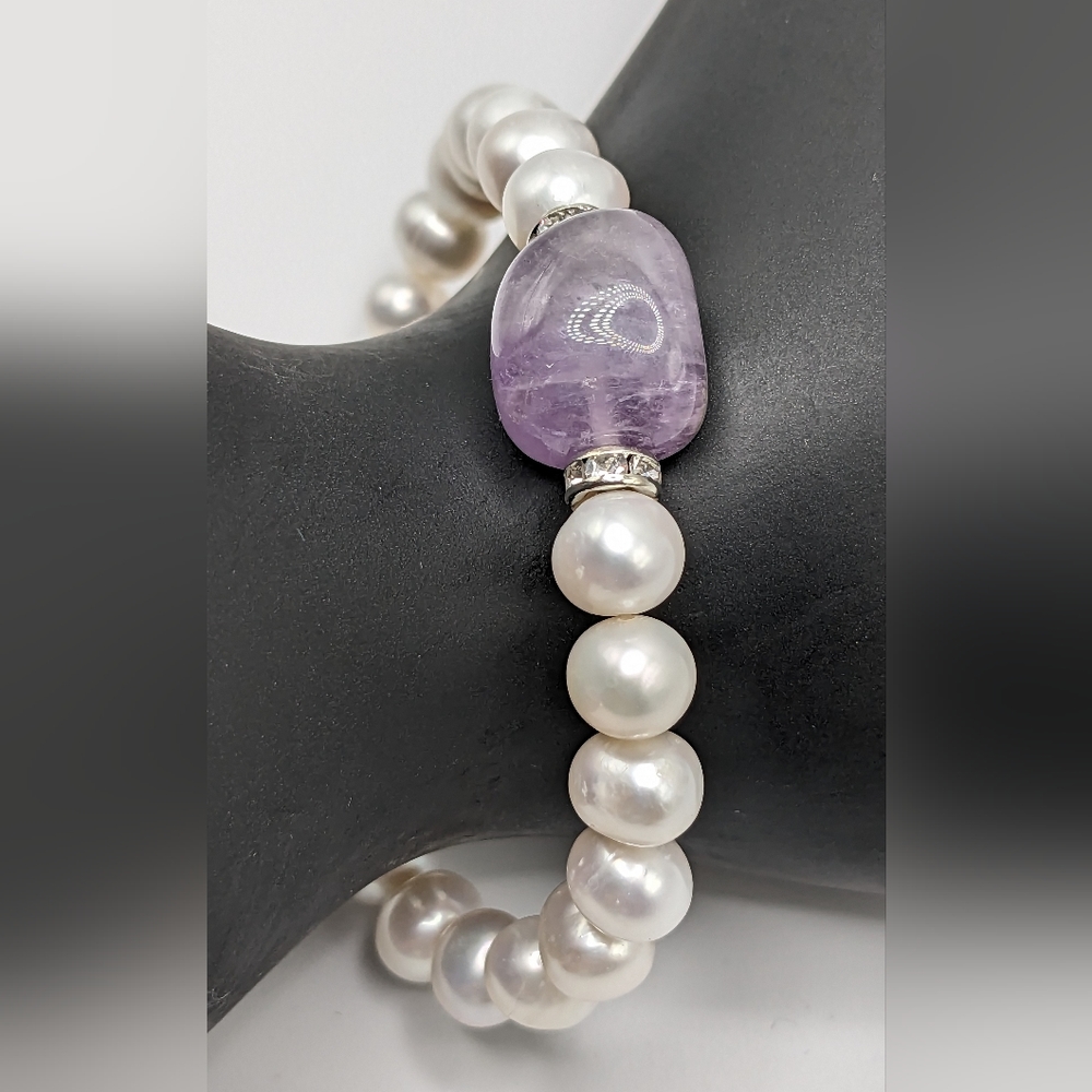 BRACELET - AMETHYST Cultured Freshwater Pearl & Amethyst Bracelet, 925, NWOT